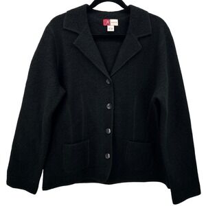 JM‎ Collection Black 100% Boiled Wool Button Front Cardigan Jacket Large VTG